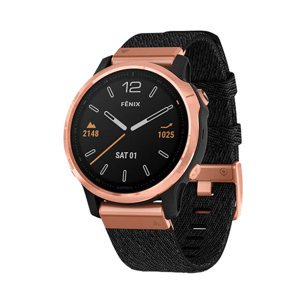 Часы Garmin Fenix 6S Sapphire розовое золото с черным нейлоновым ремешком
