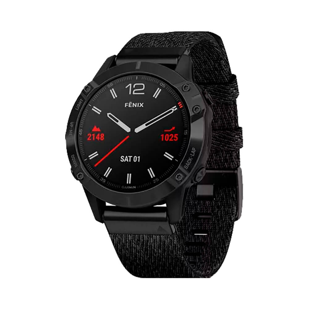 Часы Garmin Fenix 6 Sapphire черный DLC с плетеным черным нейлоновым ремешком
